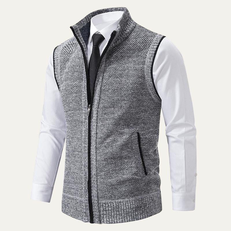 Men’s Textured Knit Zip Sweater Vest