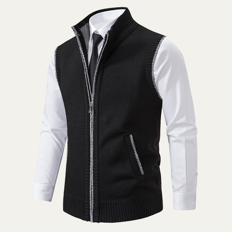 Men’s Textured Knit Zip Sweater Vest