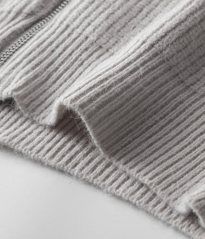 Men’s Ribbed Zip-Through Cardigan Funnel Neck Sweater