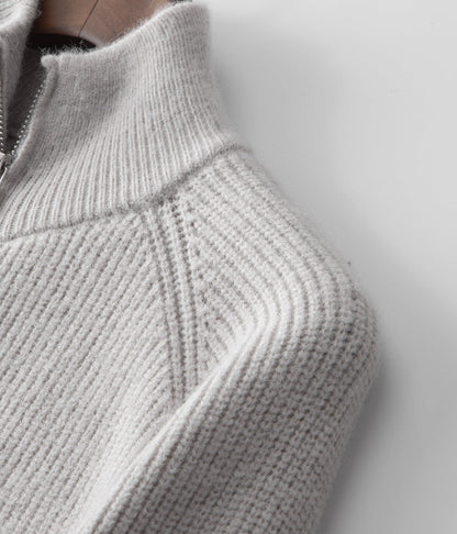 Men’s Ribbed Zip-Through Cardigan Funnel Neck Sweater