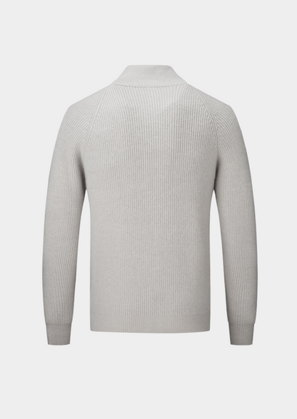 Men’s Ribbed Zip-Through Cardigan Funnel Neck Sweater