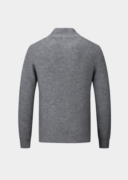 Men’s Ribbed Zip-Through Cardigan Funnel Neck Sweater