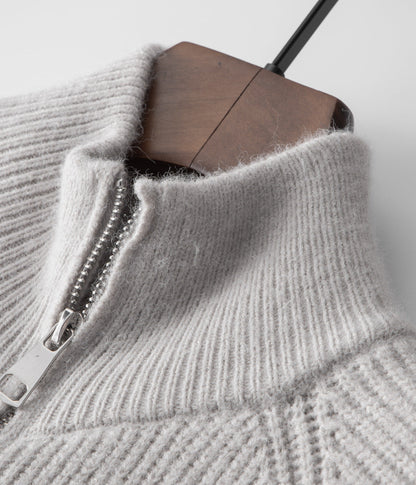 Men’s Ribbed Zip-Through Cardigan Funnel Neck Sweater