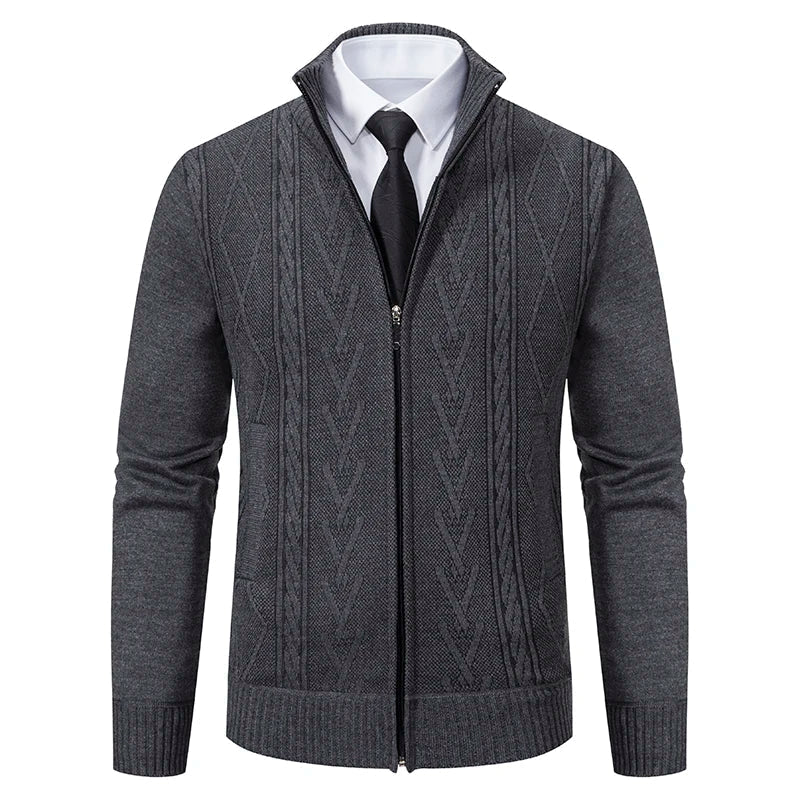 Men’s Zip-Up Vest – Slim Fit – Knitted Pattern – High Collar – Soft Wool Blend