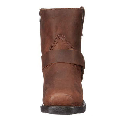 Mid-Cut Black Biker Boots for Women with Harness Detail – Stylish Moto Footwear