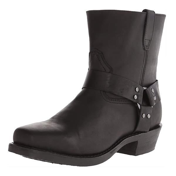 Mid-Cut Black Biker Boots for Women with Harness Detail – Stylish Moto Footwear