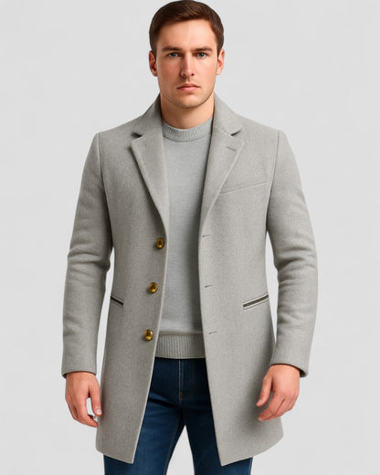 Men’s Long Gold-Button Trench Coat