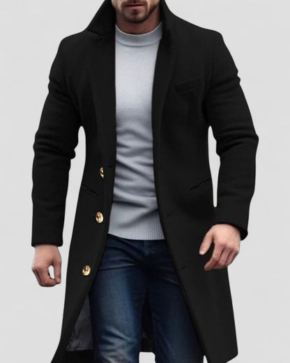 Men’s Long Gold-Button Trench Coat