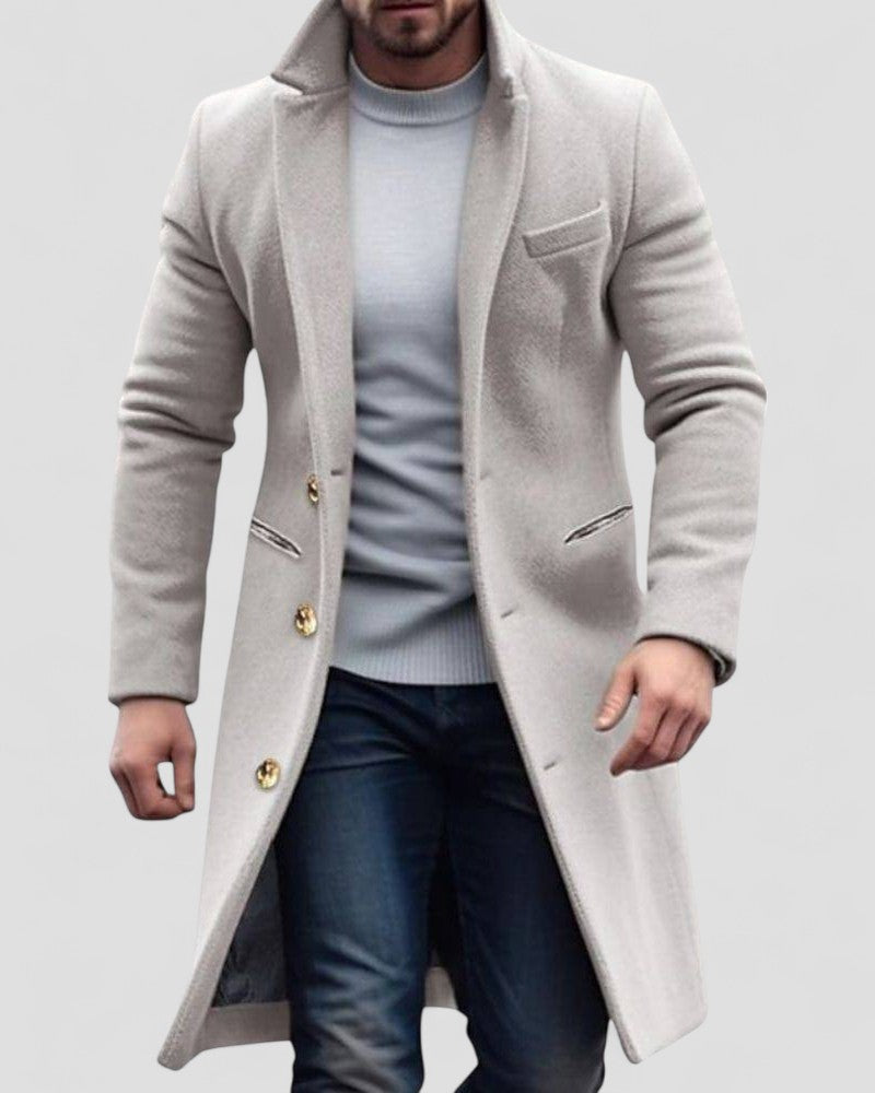 Men’s Long Gold-Button Trench Coat