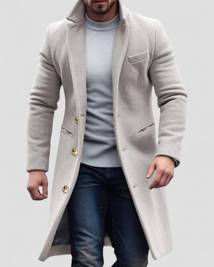 Men’s Long Gold-Button Trench Coat