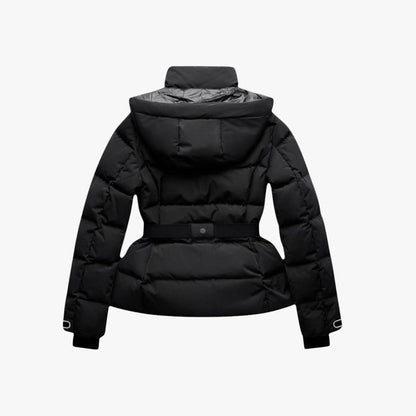 Puffer jacket with belt, water-repellent, for women
