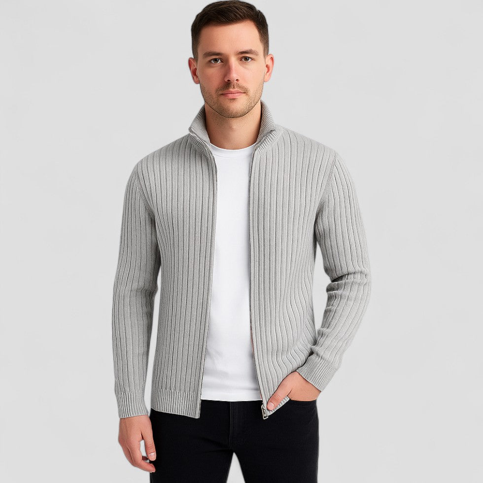 Modern Ribbed Zip Knit Cardigan for Men