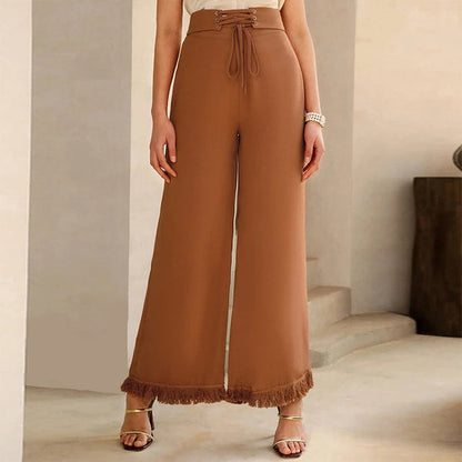 Ladies' Classic High Waist Pants with Lace Detail
