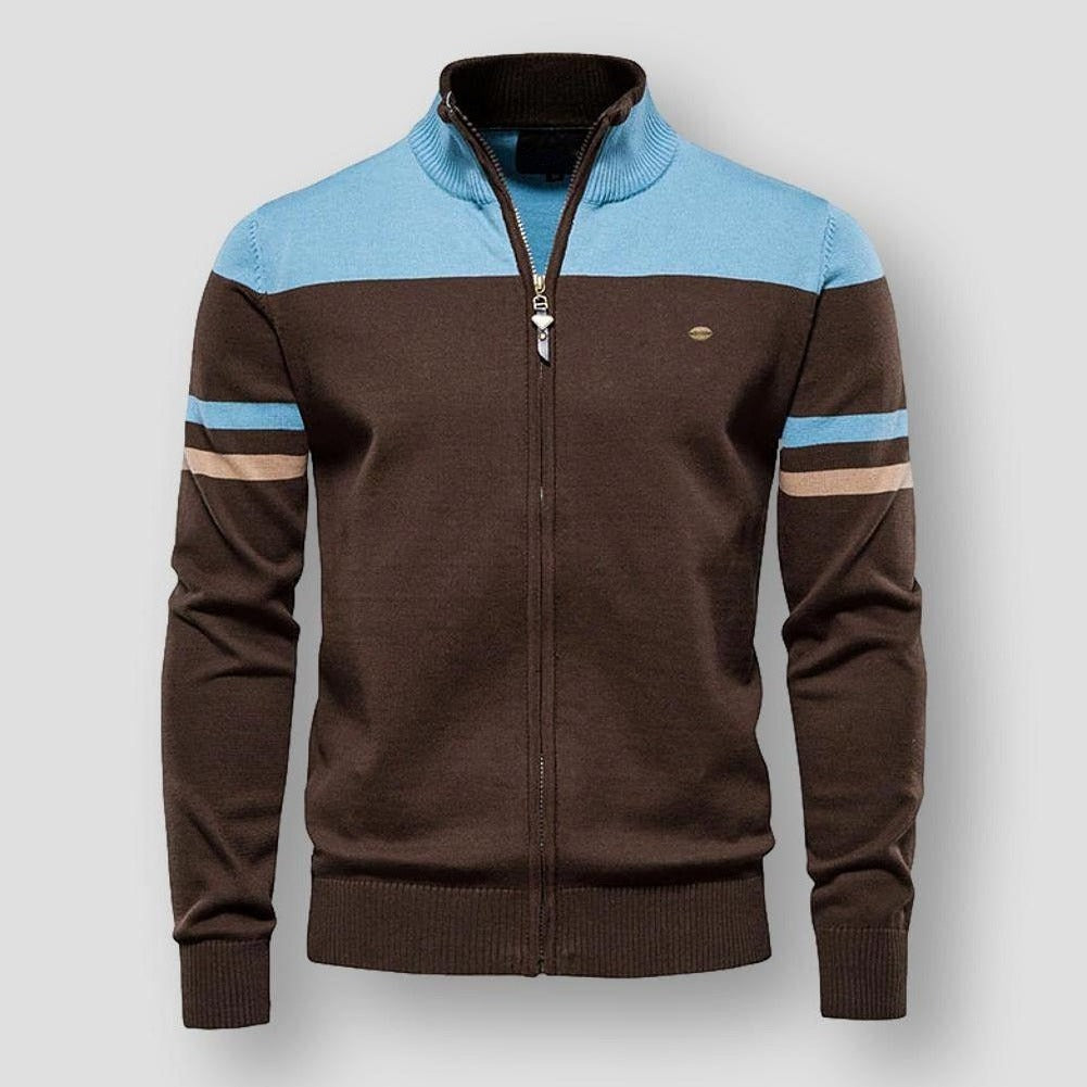 Men's Casual Colorblock Zip Jacket - BritishElegance