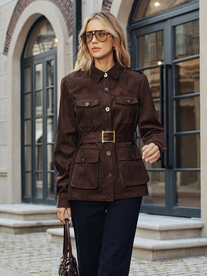 Murphy | Multiple Pocket Belted Suede Trench Coat
