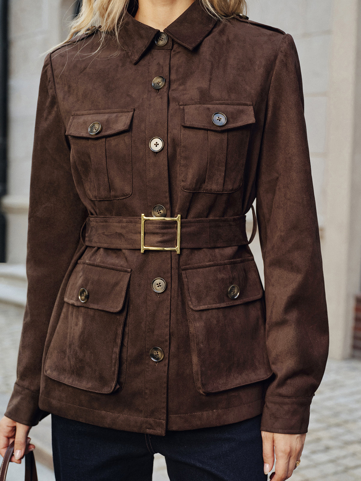 Murphy | Multiple Pocket Belted Suede Trench Coat