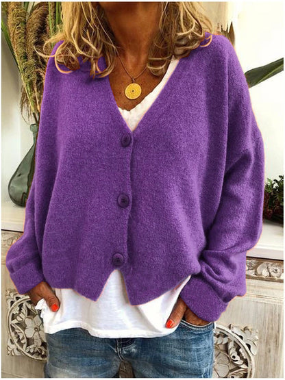Warm Women's V-Neck Wool Cardigan Sweater