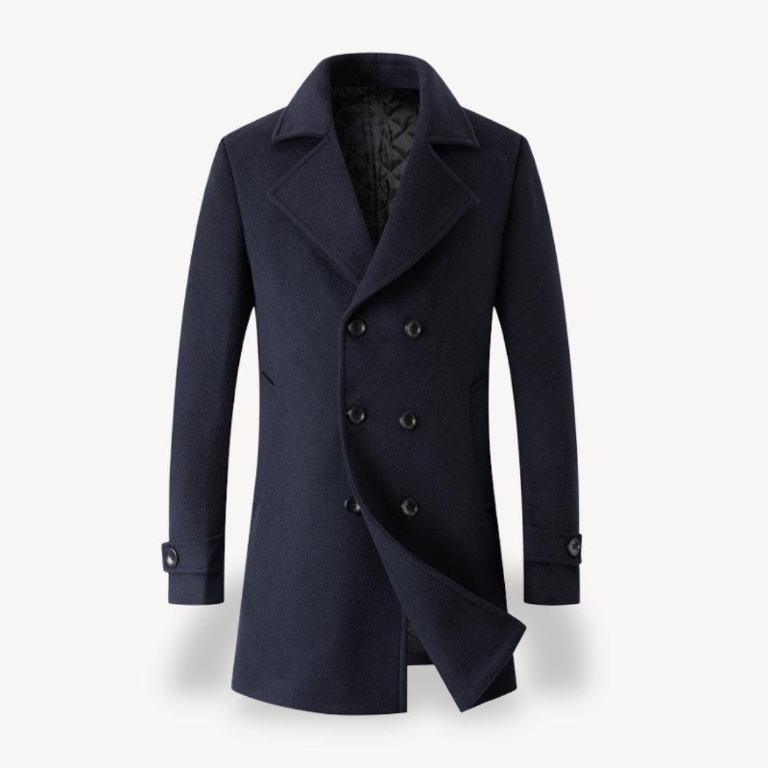 Men’s Wool Trench Coat Double-Breasted in Navy Blue, Gray, Camel, Black