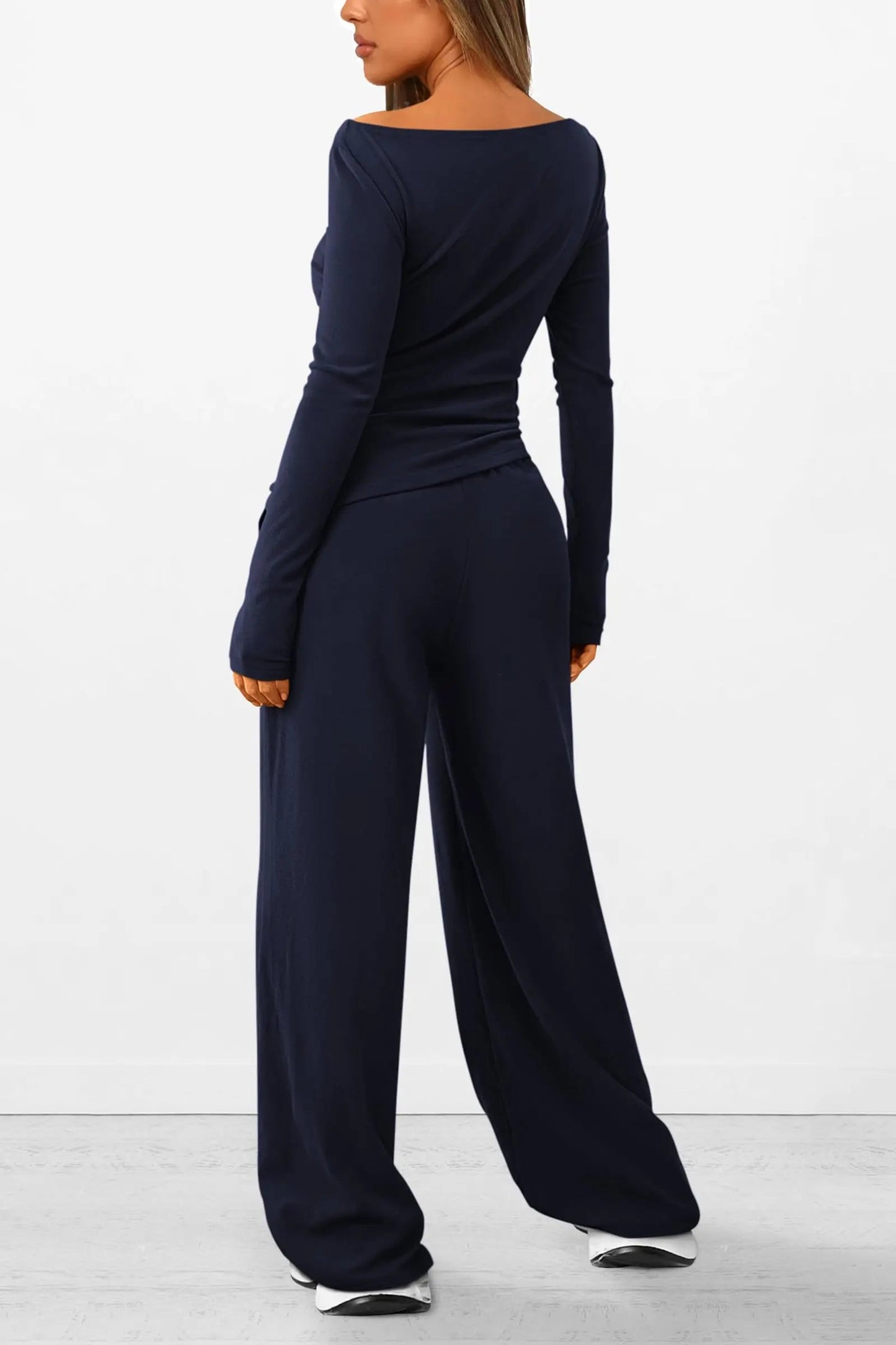 Long Sleeve T-Shirt Wide Leg Pants Casual 2 Piece Sets