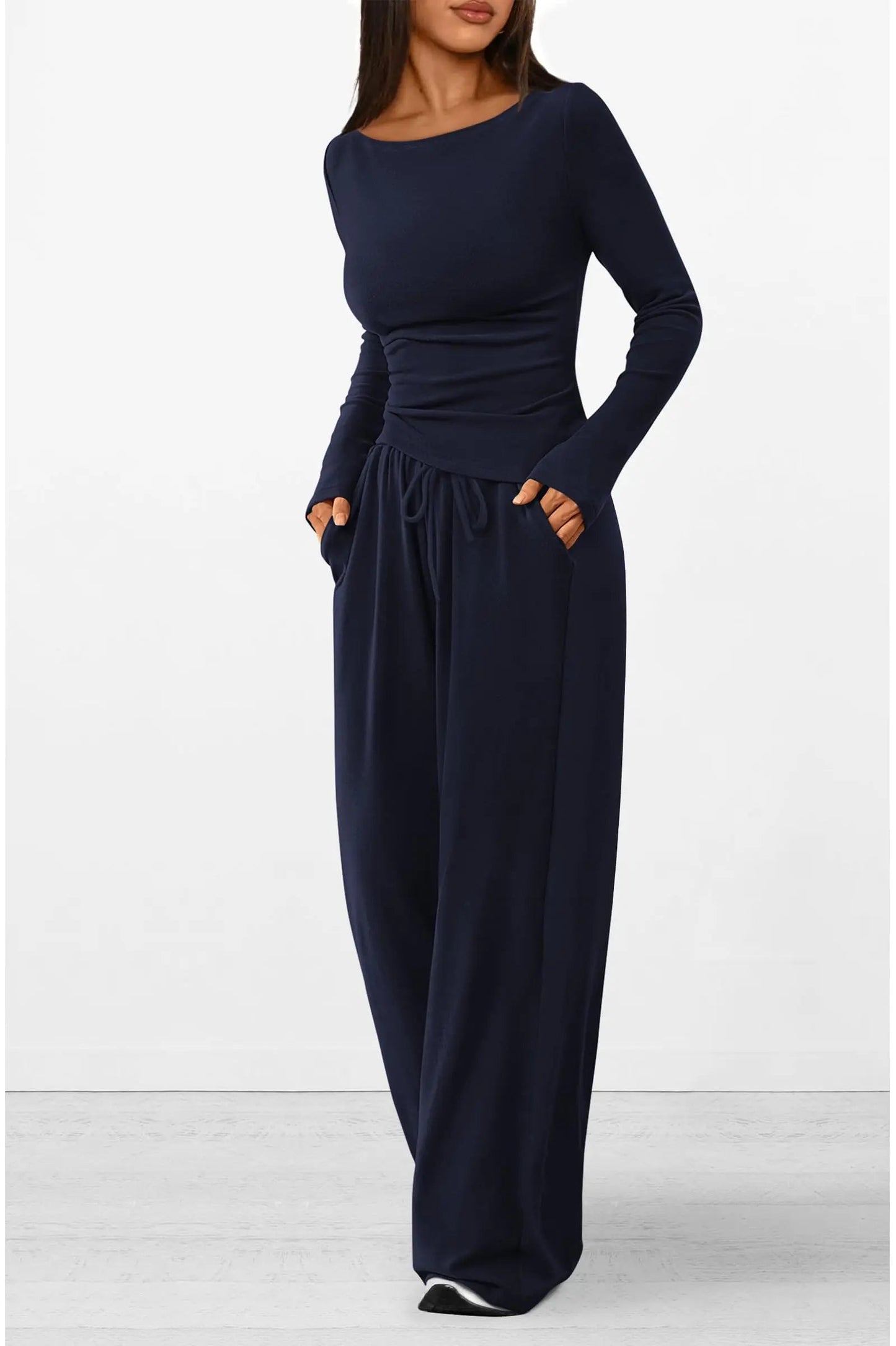Long Sleeve T-Shirt Wide Leg Pants Casual 2 Piece Sets