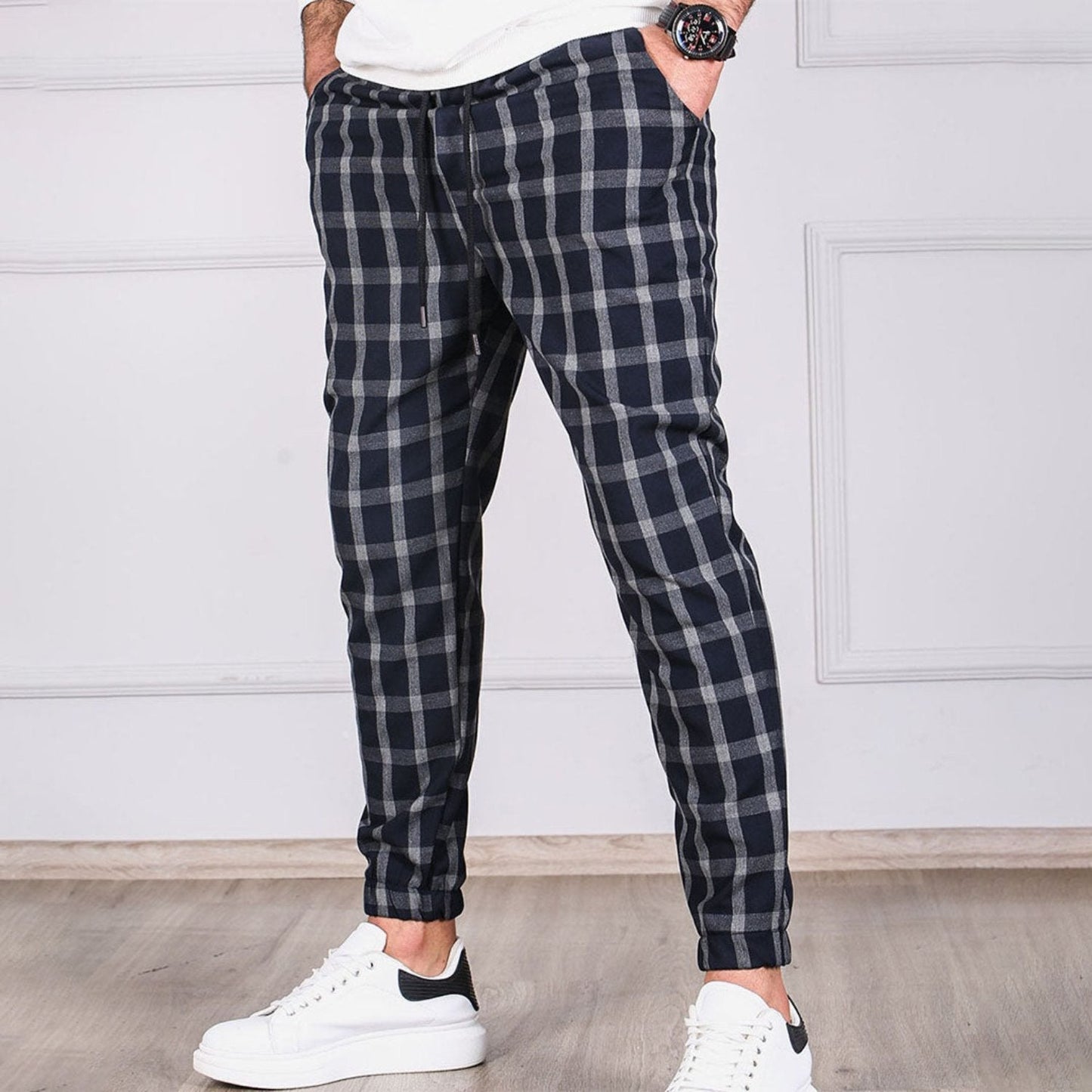 Relaxed Fit Men's Plaid Casual Pants