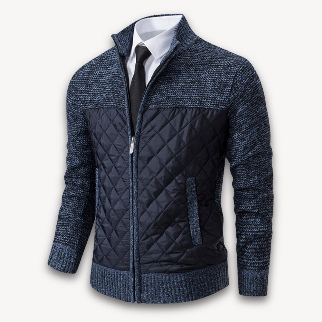 Men's Quilted Jacket with Knitted Sleeves - Warm Casual Outerwear