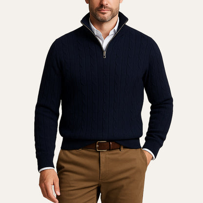 Men’s Old Money Cable Knit Quarter Zip Pullover
