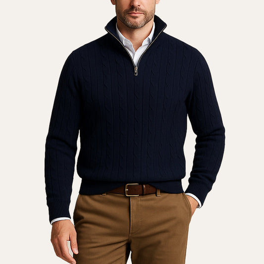 Men’s Old Money Cable Knit Quarter Zip Pullover