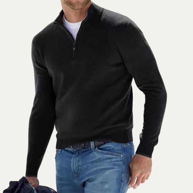 Men’s Fine Knit Quarter Zip Mock Neck Sweater