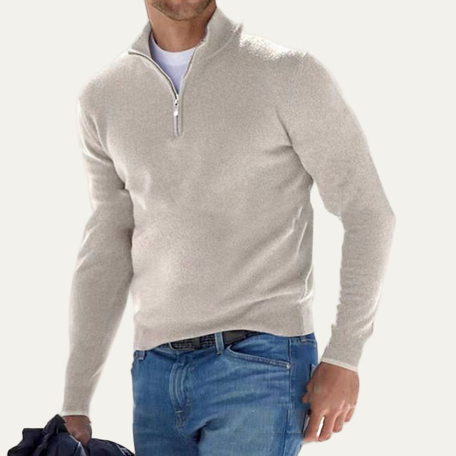 Men’s Fine Knit Quarter Zip Mock Neck Sweater