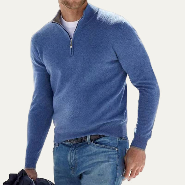 Men’s Fine Knit Quarter Zip Mock Neck Sweater