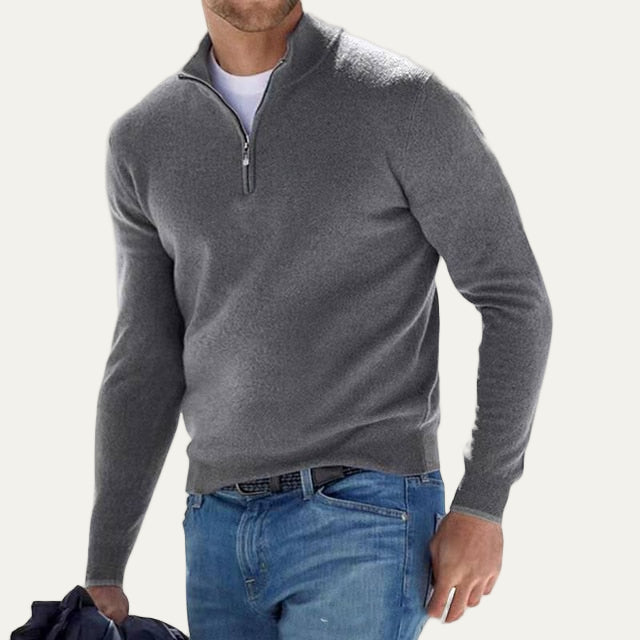 Men’s Fine Knit Quarter Zip Mock Neck Sweater