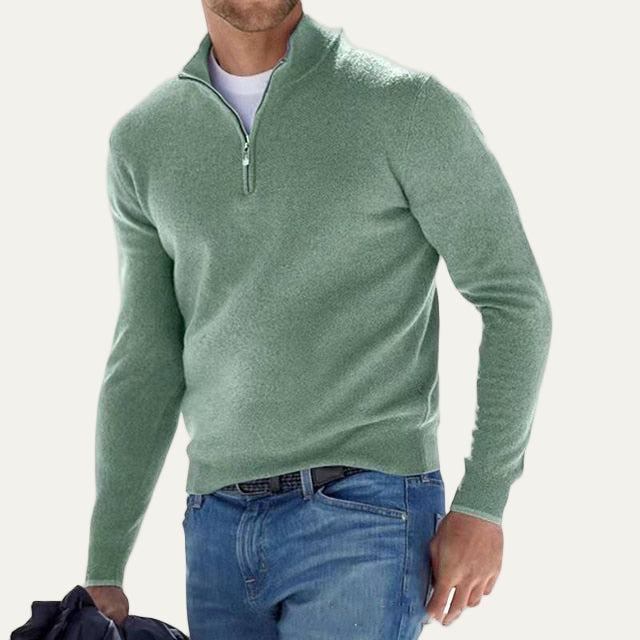Men’s Fine Knit Quarter Zip Mock Neck Sweater