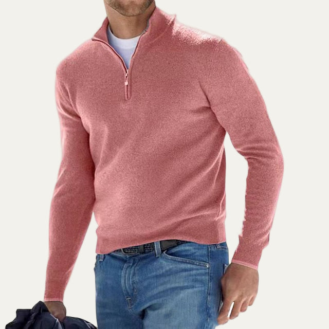 Men’s Fine Knit Quarter Zip Mock Neck Sweater