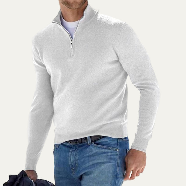 Men’s Fine Knit Quarter Zip Mock Neck Sweater