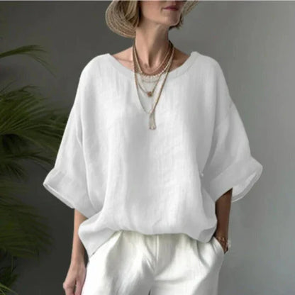 Nooriyah Blouse | Oversized Drop Shoulder Cotton Linen Blend Blouse