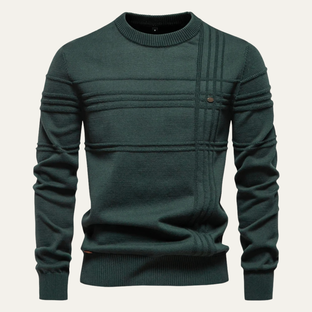 Men’s Textured Grid Pattern Crewneck Knit Sweater
