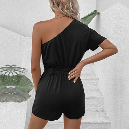Noreliah Romper | Women's Black One Shoulder Romper