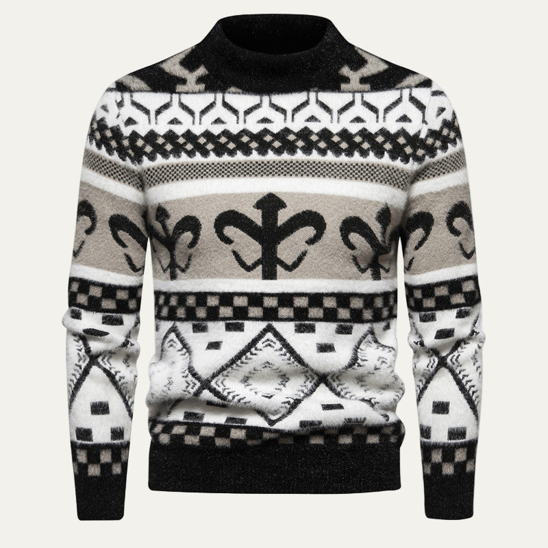 Men’s Nordic Pattern Mock Neck Knit Sweater