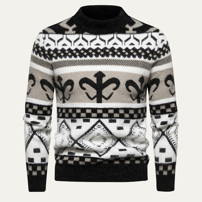 Men’s Nordic Pattern Mock Neck Knit Sweater