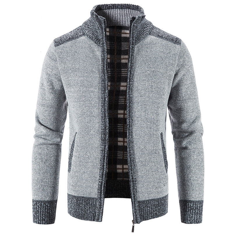 Men’s Chunky Knit Full Zip Mock Neck Cardigan