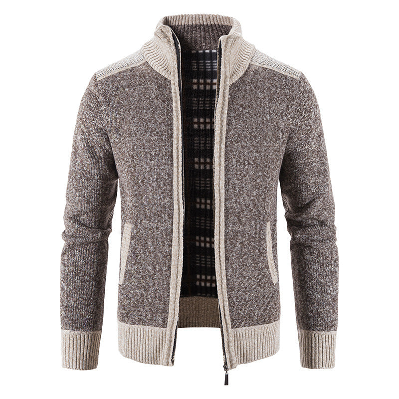 Men’s Chunky Knit Full Zip Mock Neck Cardigan