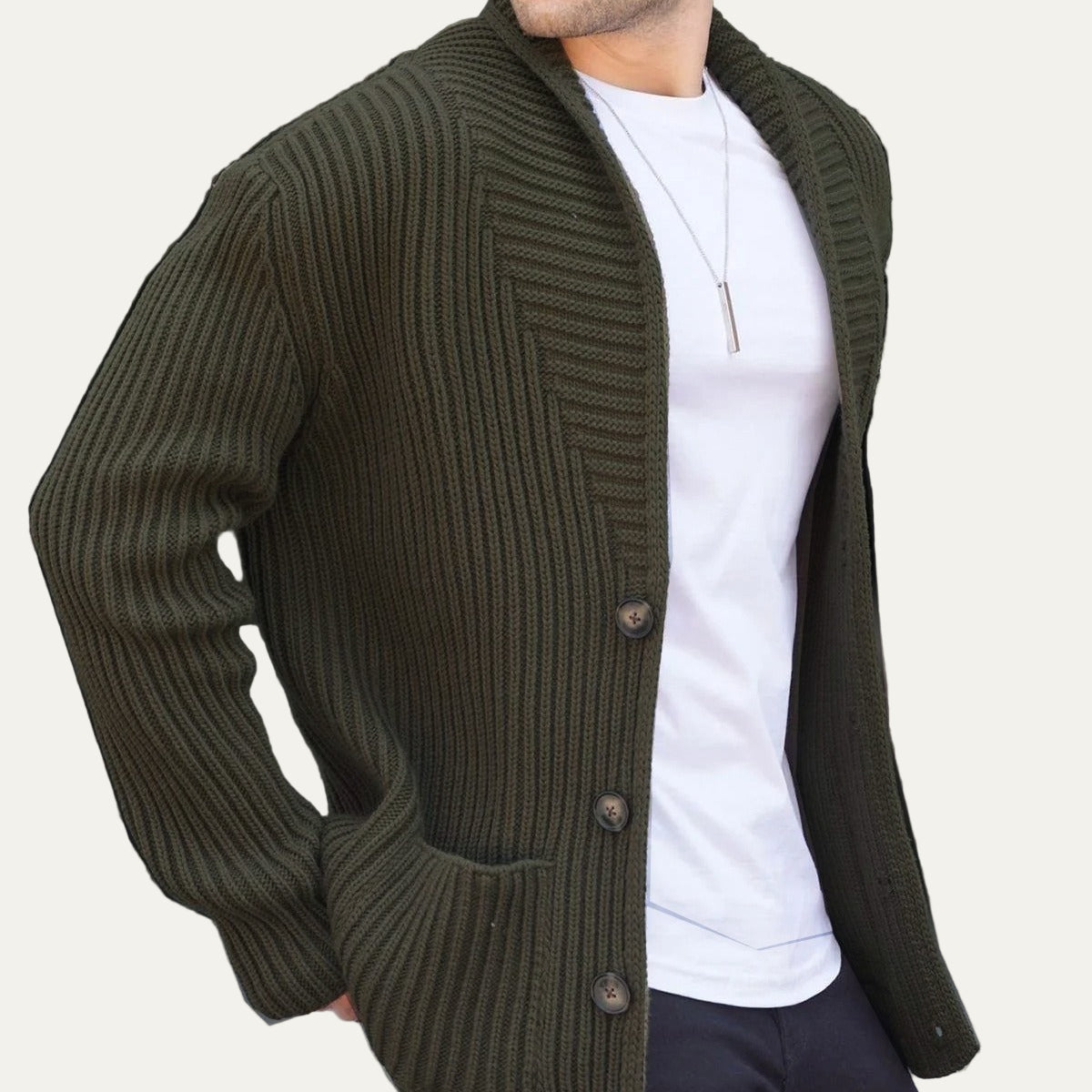 Men’s Chunky Ribbed Deep Neckline Cardigan