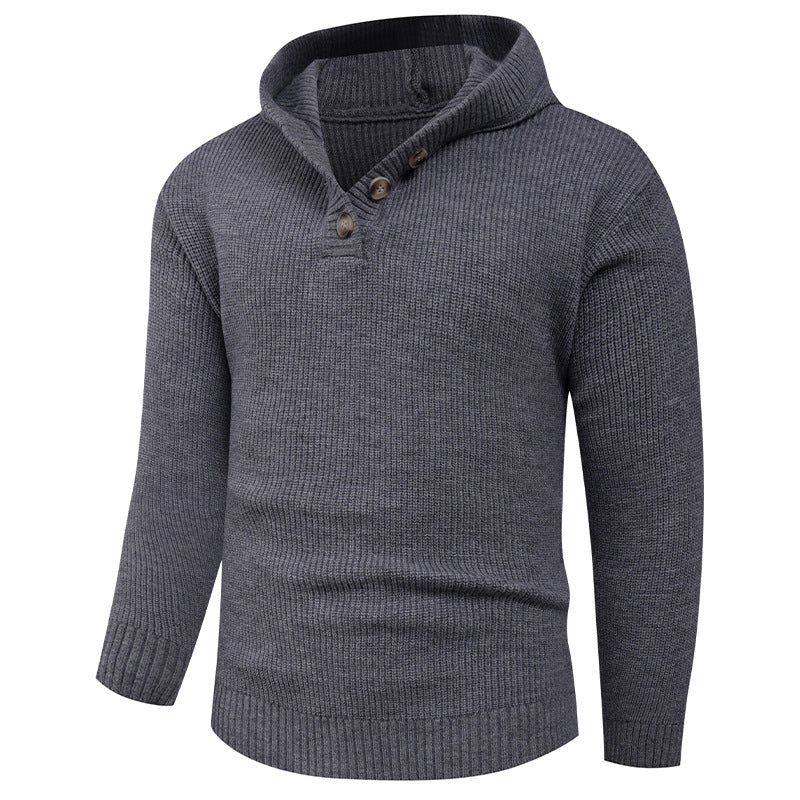 Men’s Wide Rib Buttoned Hooded Sweater