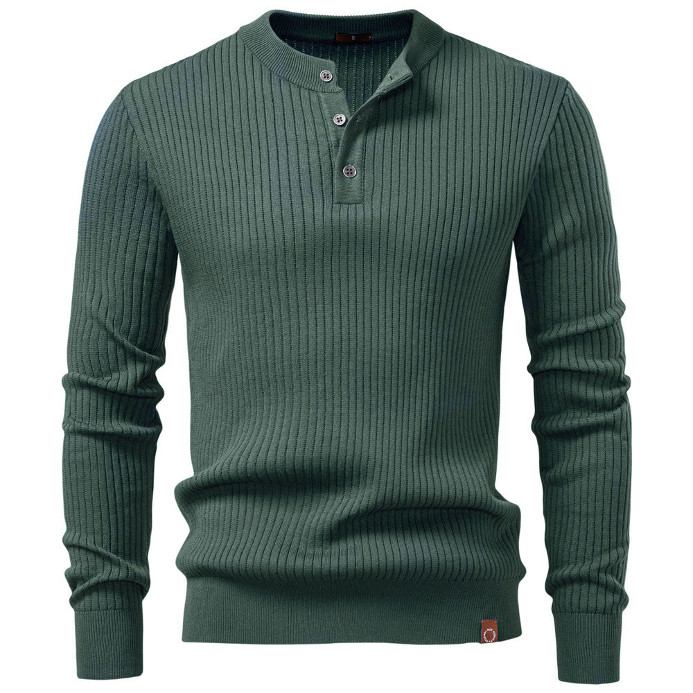 Men’s Ribbed Knit Henley Stand Neck Sweater