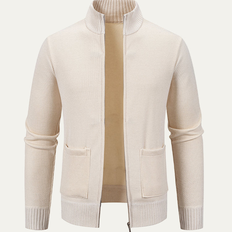 Men’s Ribbed Stand Collar Zip Cardigan