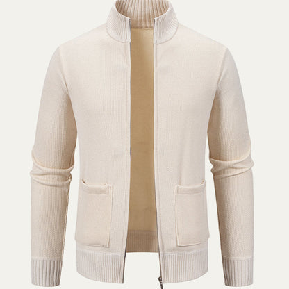 Men’s Ribbed Stand Collar Zip Cardigan