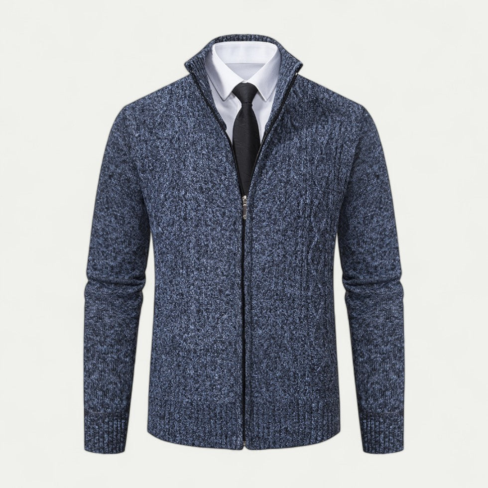 Men’s Full Zip Textured Knit High Collar Cardigan