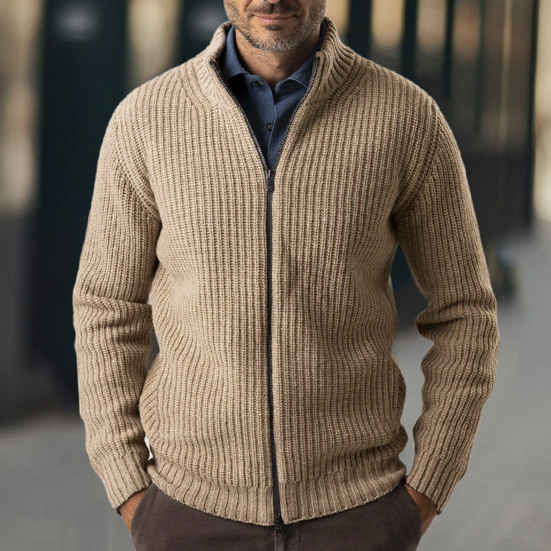 Men's Crew Neck Thick Knit Zip Sweater - BritishElegance