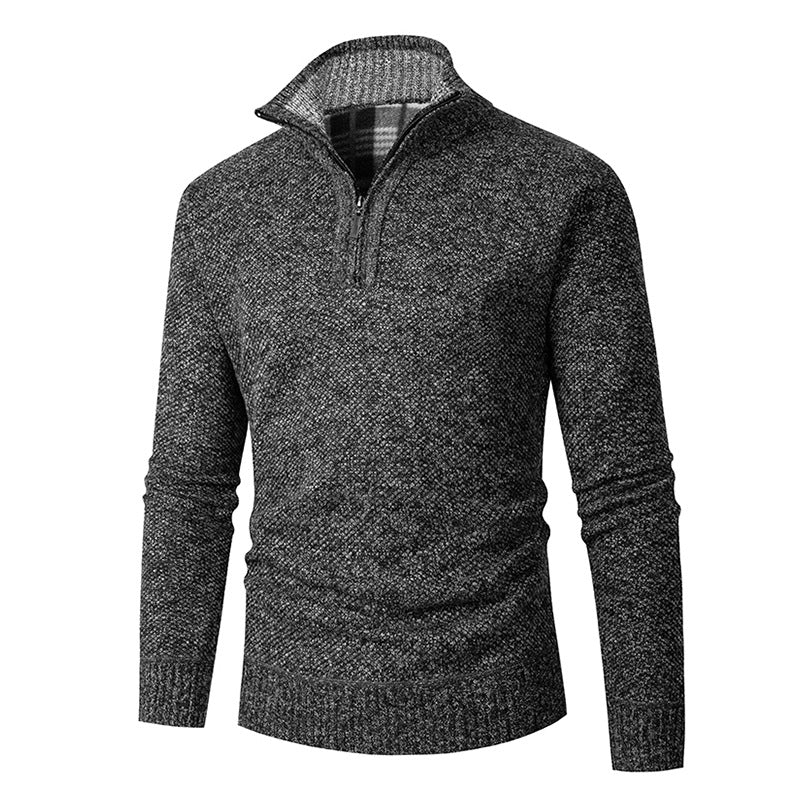 Men’s Textured Quarter Zip High Collar Sweater